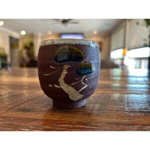 Handcrafted Japanese Ceramic Tea Cup With Tree Design & Earthy Tones - Rustic Ch